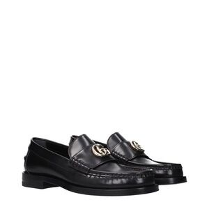 Gucci Black Leather Women's Loafers with Gold Double G